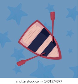 rowing boat top view stars background