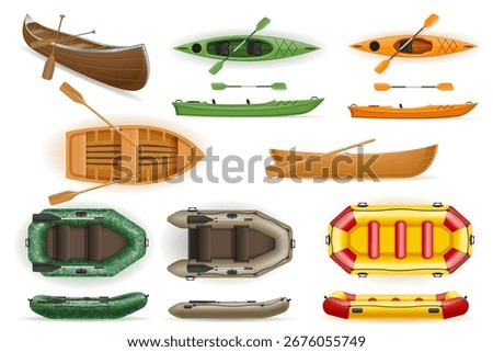 rowing boats with oars for active recreation and fishing cartoon stock vector illustration isolated on white background