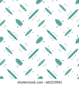 Rowing boats silhouettes seamless pattern with ships icons. Sailing boat background design for wrapping paper, paper packaging, textiles, party invitations, greeting card. Vector illustration.