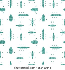 Rowing boats silhouettes seamless pattern with ships icons. Sailing boat background design for wrapping paper, paper packaging, textiles, party invitations, greeting card. Vector illustration.