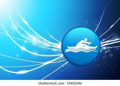 Rowing Button on Blue Abstract Light Background Original Illustration