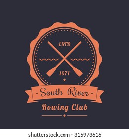 Rowing club vintage logo, emblem with crossed oars, vector, eps10 