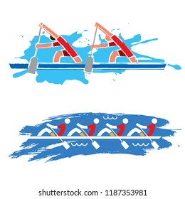 Rowing competition expressive stylized. Stylized illustration of Rowers competitors on the expressive background.Vector available. 