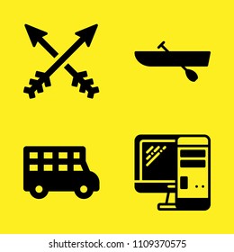 rowing, computer, arrows and transportation truck vector icon set. Sample icons set for web and graphic design