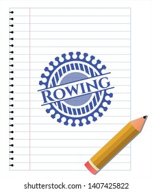 Rowing drawn with pen strokes. Blue ink. Vector Illustration. Detailed.
