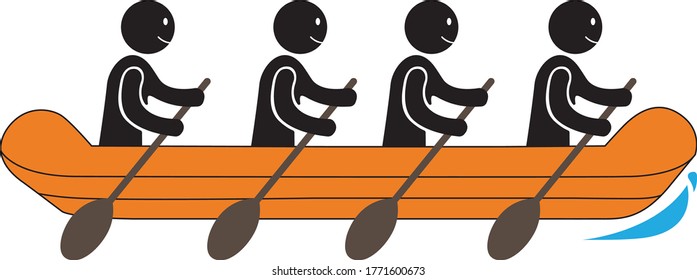 Rowing of four people in the team vector icon isolated