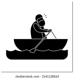 Rowing glyph icon. Man racing boat using oars. Physical activity. Prevention diseases. Sport life. Senior exercise concept. Filled flat sign. Isolated silhouette vector illustration