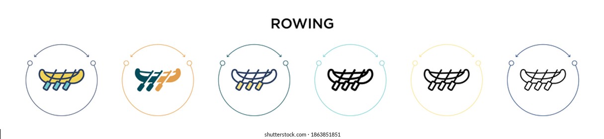 Rowing icon in filled, thin line, outline and stroke style. Vector illustration of two colored and black rowing vector icons designs can be used for mobile, ui, web