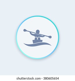 Rowing icon, kayaking round icon, rowing sign, canoeing icon, rowing pictogram, vector illustration