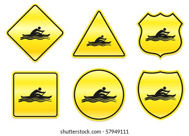 Rowing Icon on Yellow Designs Original Illustration