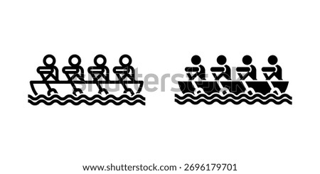 Rowing icon set. Team Icon in a Boat. Isolated on white background.