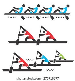 Rowing icons. Three stylized icons of Rowing an rowing race on the white background. Vector illustration.
