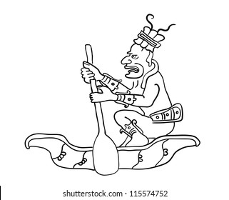 Rowing Indian in a boat, vector illustration