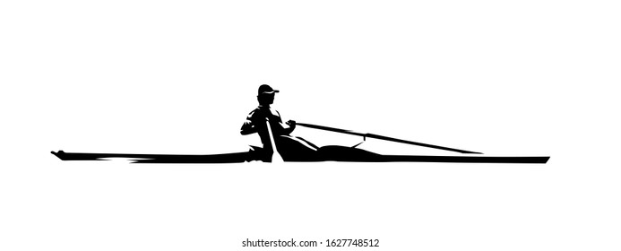 Rowing, Isolated Vector Silhouette, Ink Drawing