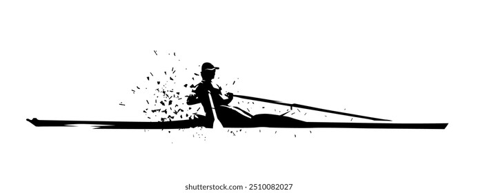 Rowing, isolated vector silhouette, ink drawing