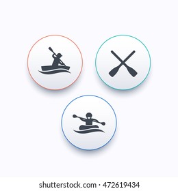 Rowing, kayaking and rafting icons