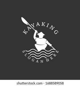 Rowing logo of the boat. Vector emblem of rowing crew with paddles. Rower silhouette