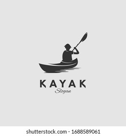 Rowing logo of the boat. Vector emblem of rowing crew with paddles. Rower silhouette