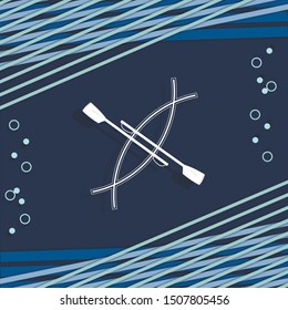 Rowing Logo Vector Illustration, White Boat On A Dark Blue Background