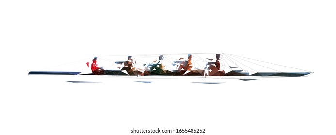 Rowing, low polygonal vector illustration. Geometric water sport