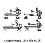 rowing machine gym fitness workout icons vector design simple line black white symbol illustration collections sets