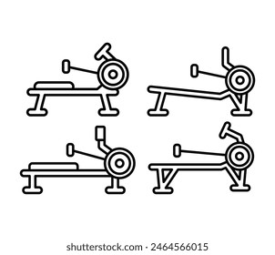 Máquina de remo gimnasia fitness entrenamiento íconos diseño de Vector línea simple negro blanco símbolo ilustración colecciones Conjuntos