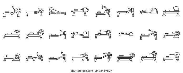 Rowing Machine icons set. Set of icons depicting different types of rowing machines for exercising different muscle groups