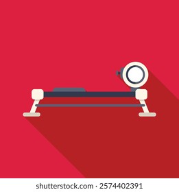 Rowing machine standing on red background with long shadow, perfect for sports and fitness visuals