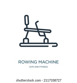 rowing machine thin line icon. machine, weight linear icons from gym and fitness concept isolated outline sign. Vector illustration symbol element for web design and apps.