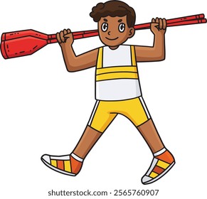 Rowing Oarsman Carrying Oars Cartoon Clipart