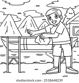 Rowing Oarsman Cleaning Boat Coloring Page 