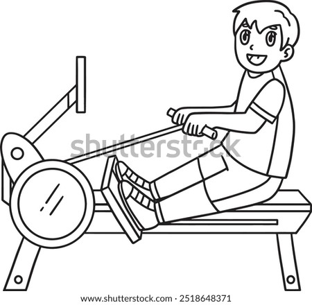 Rowing Oarsman on Indoor Rowing Machine Isolated 