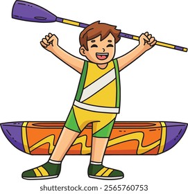 Rowing Oarsman Raising Oar in Victory Clipart