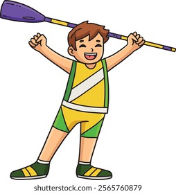 Rowing Oarsman Raising Oar in Victory Clipart