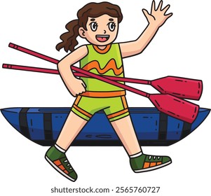 Rowing Oarswoman Carrying Oars Cartoon Clipart