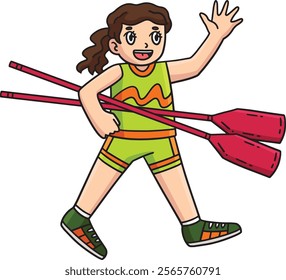 Rowing Oarswoman Carrying Oars Cartoon Clipart