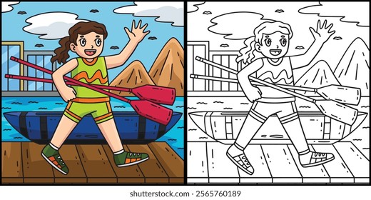 Rowing Oarswoman Carrying Oars Illustration