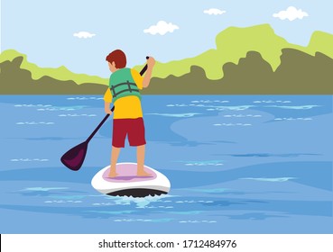 rowing  on the paddle in  the lake for background illustration and image