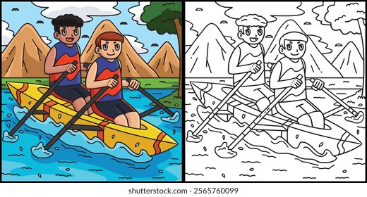 Rowing Pair Oarsmen Coloring Page Illustration