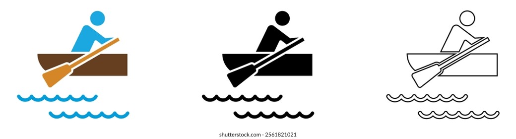 Rowing People in boat with paddle vector pictogram sign icon symbol ui and ux design, glyphs and stroke line