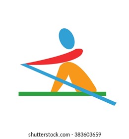 Rowing pictogram in blue, red, green and yellow summer color