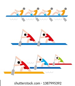 Rowing Race Colorful Icons.
Three Simple Illustrations Of Sport Rowers.Vector Availabl