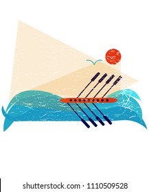 Rowing race or regatta nautical illustration. Great as a template material for regatta, boat race, crew or any other rowing event. Good also as a teamwork concept.