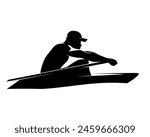 Rowing, rower side view, abstract isolated vector silhouette