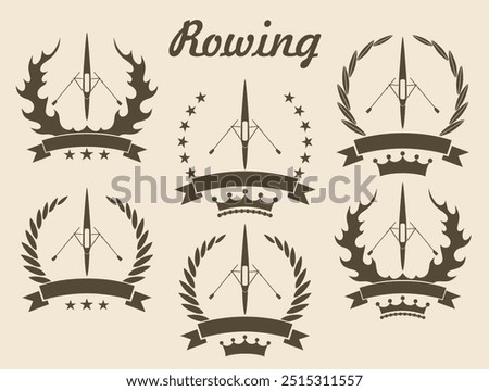 Rowing set. Isolated rowing on vintage background