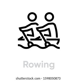 Rowing sport icons. Editable stroke