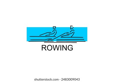 Rowing sport vector line icon. sportman an athlete rowing a boat in a competition. sport sign. sport pictogram illustration