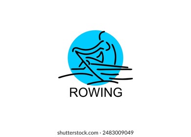 Icono de la línea de Vector deportivo de remo. deportista un atleta remando una embarcación en una competición. signo deportivo. ilustración de pictograma deportivo
