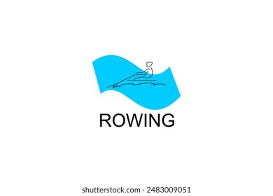 Rowing sport vector line icon. sportman an athlete rowing a boat in a competition. sport sign. sport pictogram illustration
