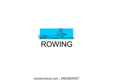 Rowing sport vector line icon. sportman an athlete rowing a boat in a competition. sport sign. sport pictogram illustration